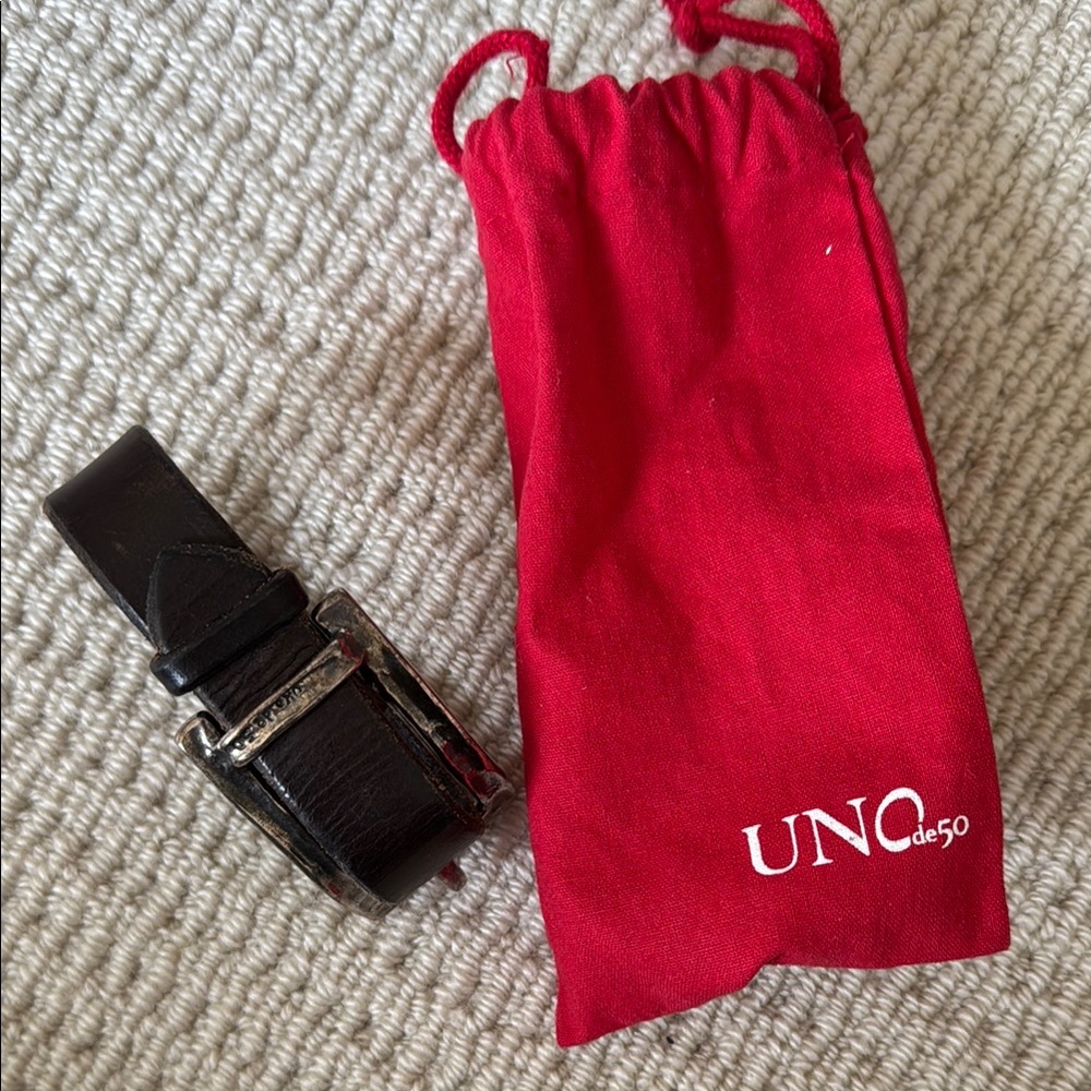UNO de 50 Black Leather Bracelet with Silver Accents